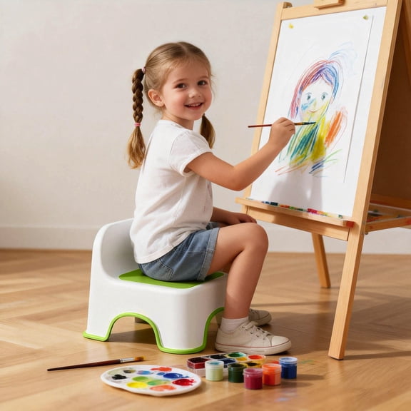 YaoZQ Kids Step Stool with Backrest, Non-Slip Plastic Toddler Chair for Bathroom Kitchen, Portable Small Footstool for Shoe Changing, Green