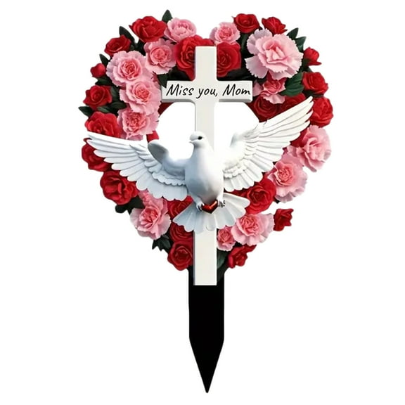 YaoZQ Mom Memorial Garden Stake, Acrylic Heart Grave Marker, Waterproof Cemetery Decoration for Mother, Sympathy Remembrance Plaque, 11.8 inch