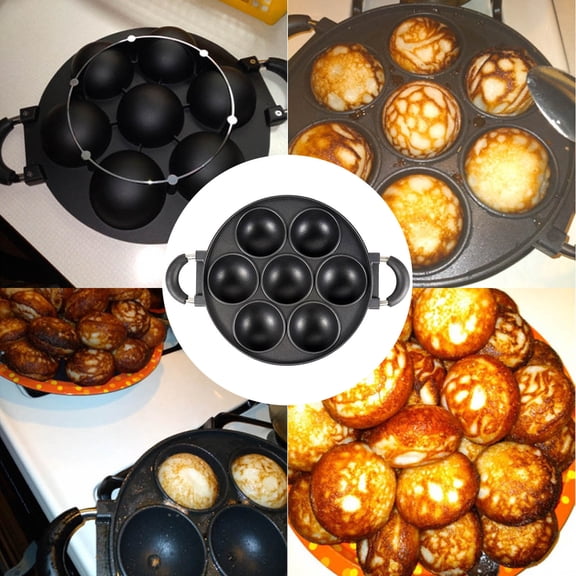 YaoZQ Nonstick Takoyaki Pan and Aebleskiver Maker, 7-Cup Round Mini Cake Baking Tray with Handles, Stuffed Pancake and Octopus Ball Griddle for Oven and Kitchen