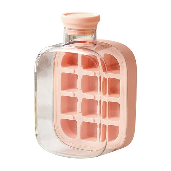 YaoZQ Pink 2 in 1 Portable Ice Cube Tray Bottle 12 Grids Sanitary No Touch Ice Making Box for Mini Fridge 6.4x4x3 inch