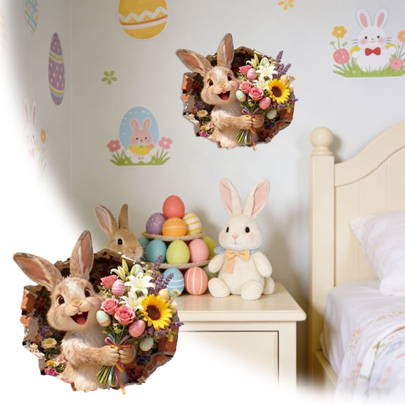 YaoZQ Pink Easter Bunny Wall Sticker Self Adhesive Cartoon Rabbit Decal Wallpaper for Kids Room Nursery Holiday Decoration 11.8 inch