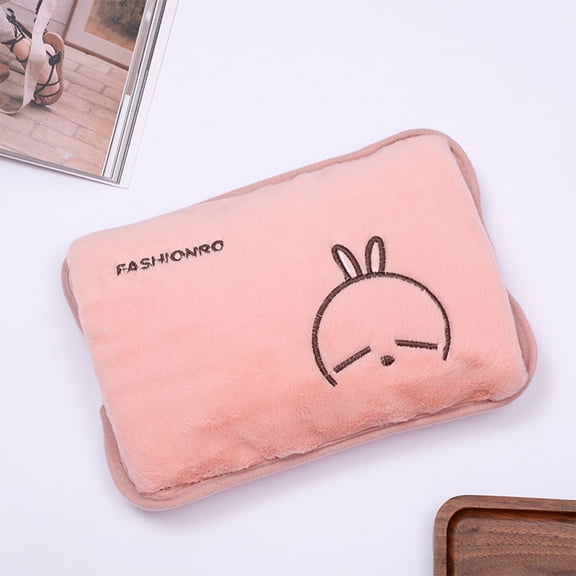 YaoZQ Pink Rogue Rabbit Electric Hand Warmer Rechargeable Hot Water Bag Soft Flannel Heat Pad for Winter Pain Relief Period Cramps Comfort