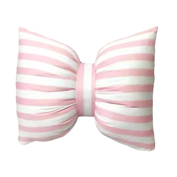 YaoZQ Pink and White Bow Throw Pillow 1pc, 9.84x7.09 in, Preppy Striped Decorative Pillow for Teen Girls Bedroom, Cute Accent Pillow for Bed and Girly Car Accessories