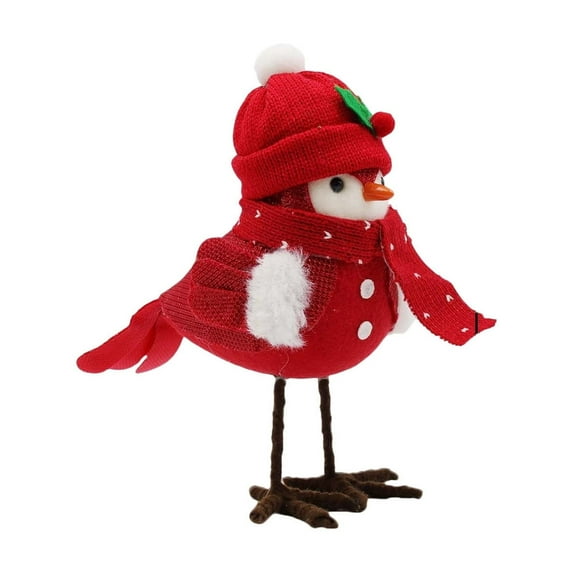 YaoZQ Red Christmas Bird Figurine With Knit Beanie And Scarf A Handmade Plush Cardinal Shelf Sitter With Holly Accent For Winter Holiday Tiered Tray And Mantel A Festive Tabletop Decoration