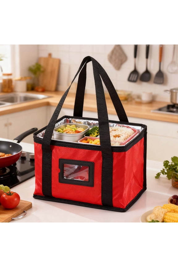 Red Insulated Lunch Bag Small Thermal Bento Tote for Work School Meal Prep 11 x 7.9 in