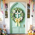 thumbnail image 1 of YaoZQ Religious Easter Door Cover, Christian Cross Wreath with White Lilies and Eggs Banner, Spring Holiday Front Door Decoration, Green, 35 x 71 in, 1 of 7