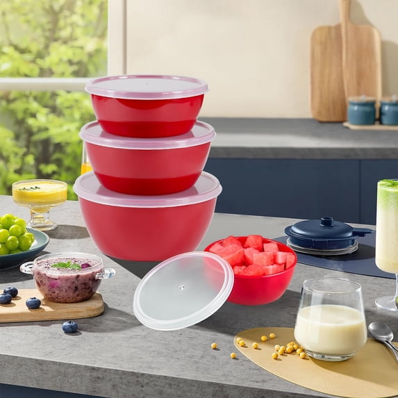 YaoZQ Reusable Food Prep Bowls with Lids, 4 Pack, Microwave Dishwasher Safe Storage Containers, Round Cereal Soup Salad Lunch Box Set, Outdoor Camping Kitchen Essentials, Red, 6.5 x 3 Inch