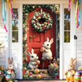 thumbnail image 1 of YaoZQ Rustic Easter Door Banner, White Bunnies and Eggs Scene on Red Wooden Door Background, Spring Party Entrance Decor, Red, 35 x 71 in, 1 of 7