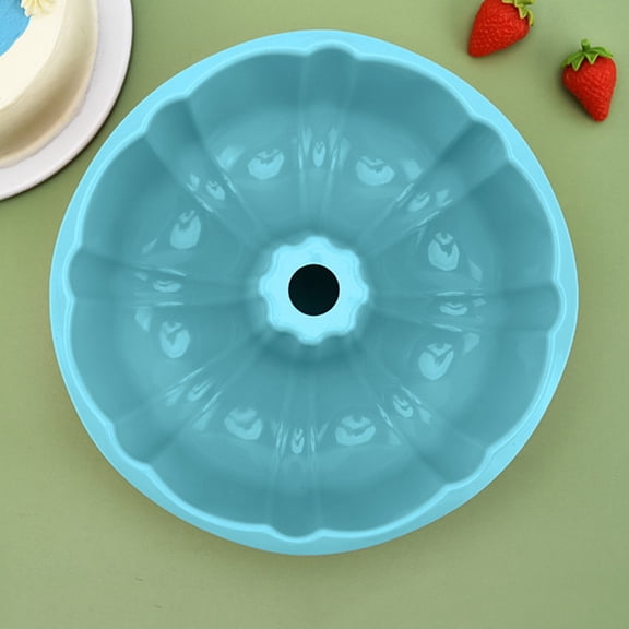 YaoZQ Silicone Bundt Cake Pan, 10 inch Non-Stick Fluted Tube Mold for Baking Chiffon, Bread, and Jello, Reusable Pumpkin Shape Baking Tool, Sky Blue