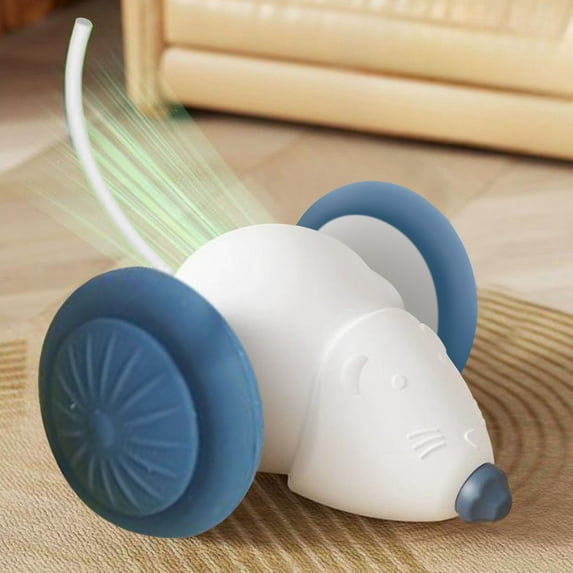 YaoZQ Smart Robotic Mouse Cat Toy, Automatic Moving Electric Car with LED Lights, USB Rechargeable Teaser for Indoor Kittens, 2.36 in, White