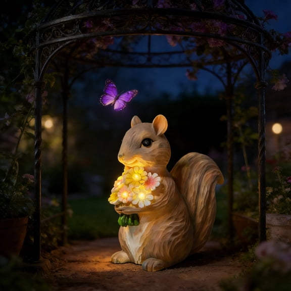 YaoZQ Solar Garden Statue Outdoor Decor, Resin Squirrel Figurine with Warm White LED Lights, Waterproof Animal Sculpture for Patio Yard Lawn Art Decoration, Housewarming Gift, 8 inch