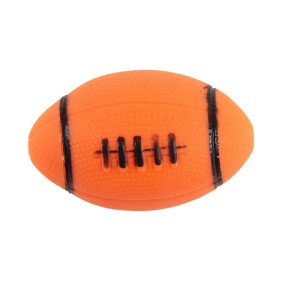 YaoZQ Squeaky Football Dog Toys, Natural Latex Rubber Puppy Teething Chew Toy, Interactive Soft Rugby Ball for Fetch, Orange, 2.4 inch