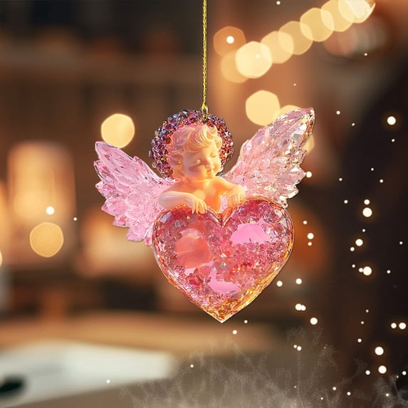 YaoZQ Valentines Day Decorations, Cupid Angel Hanging Ornament, 3.2 in 2D Acrylic Flat Love Figurine Charm, Romantic Flying Angel Pendant for Valentine Tree Wall Decor, Valentines Day Gifts