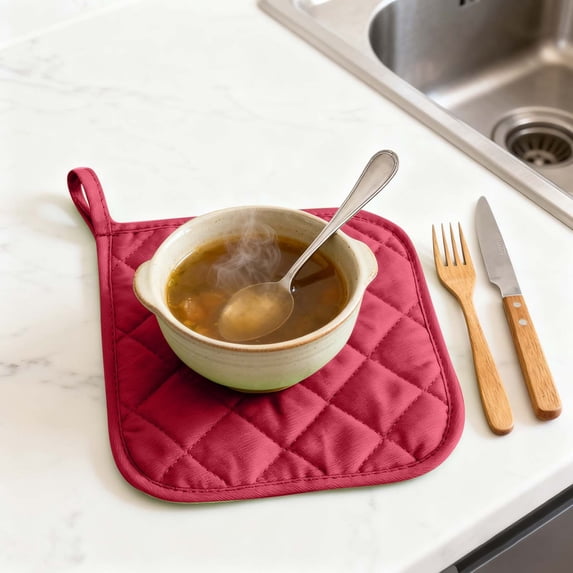 YaoZQ Red Kitchen Trivets Square Cotton Pot Holders Heat Resistant Hot Dish Mats for Elegant Dining Table Setting 7.1 inch