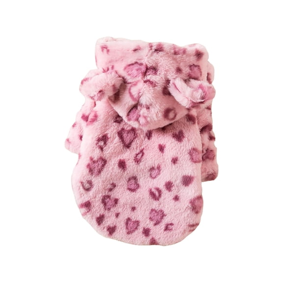 YaoZQ Winter Pet Hoodie Jacket Pink Leopard Pattern Warm Coat for Small Dogs, Soft Polyester French Bulldog Apparel Cold Weather Clothes Pink 13 Inch