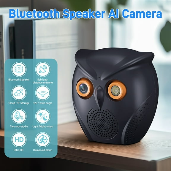 Yaoinaoou Bluetooth 5.0 Wireless Speaker with 1080P HD Camera – 120° Wide Angle, Night Vision, Human Detection Alarm, Cloud/TF Storage, 2-Way Talk