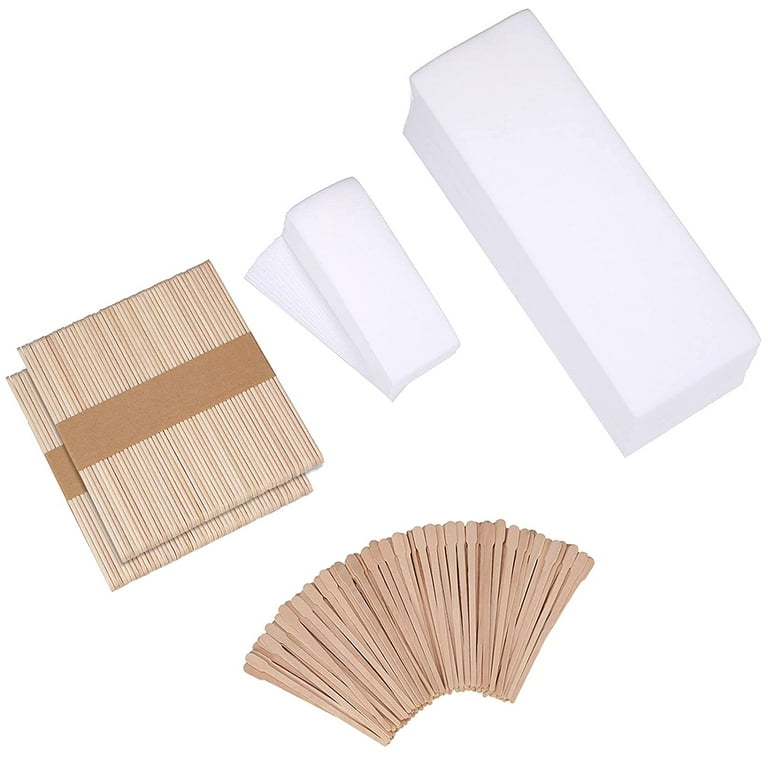 Yaomiao 250 Pieces Wax Strips and Sticks Kit Includes Waxing Strips Hair Removal Cloth Wax Strips and Wooden Smooth Wax Applicator Sticks for Women