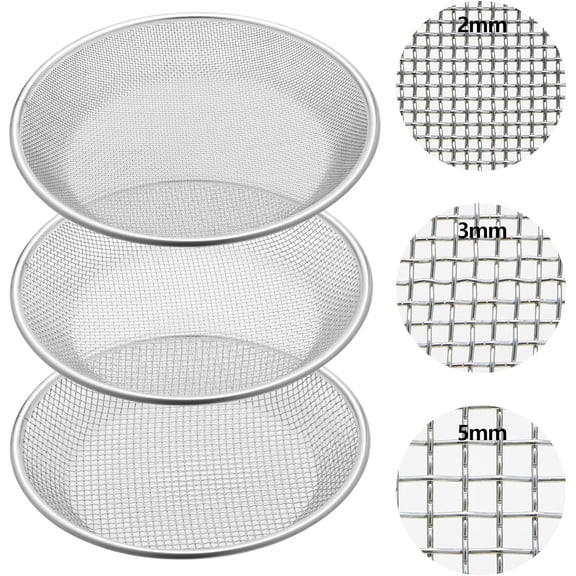 Yaomiao 3 Pack Stainless Steel Sand Sifter Garden Soil Sifter for Rocks Compost Sieve Garden Potting Lawn Soil Sieve for 5 Gallon Bucket, 0.08/0.12/0.2 Inch Mesh Screen