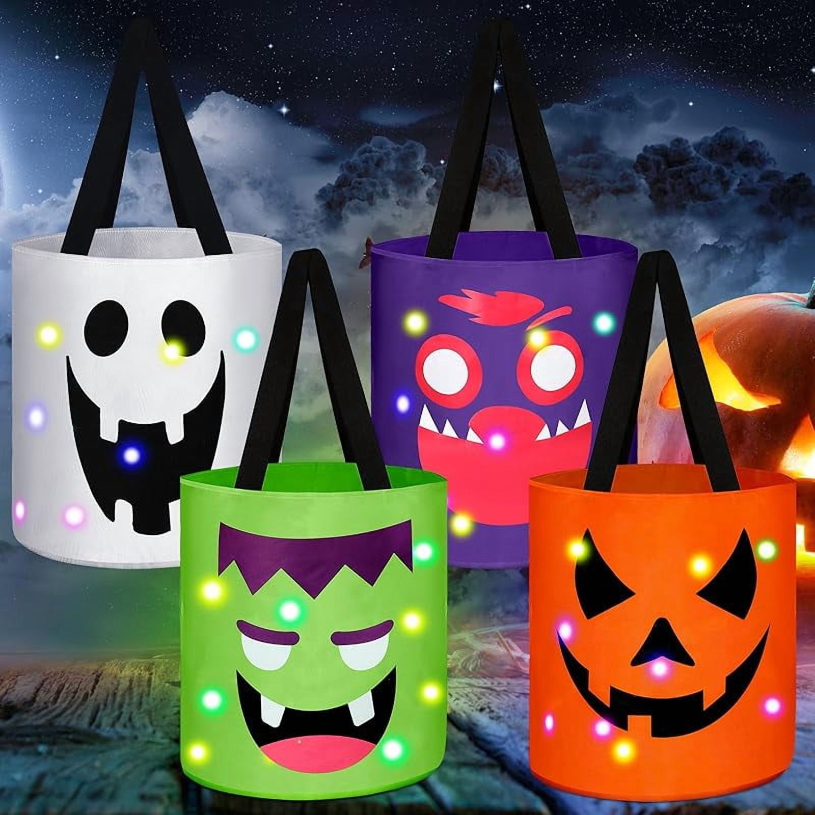 Yaomiao 4 Pcs Halloween Trick or Treat Bucket for Kids Light up Pumpkin ...