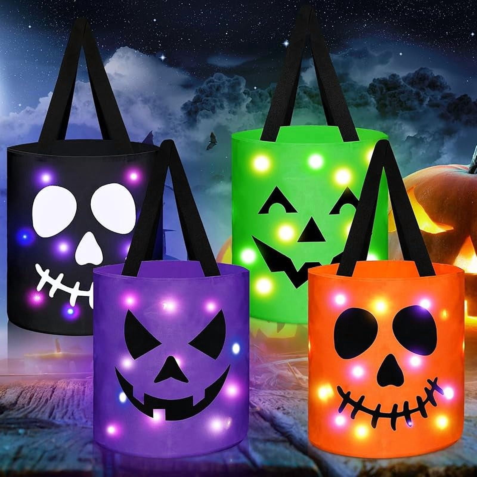 Yaomiao 4 Pcs Halloween Trick or Treat Bucket for Kids Light up Pumpkin ...