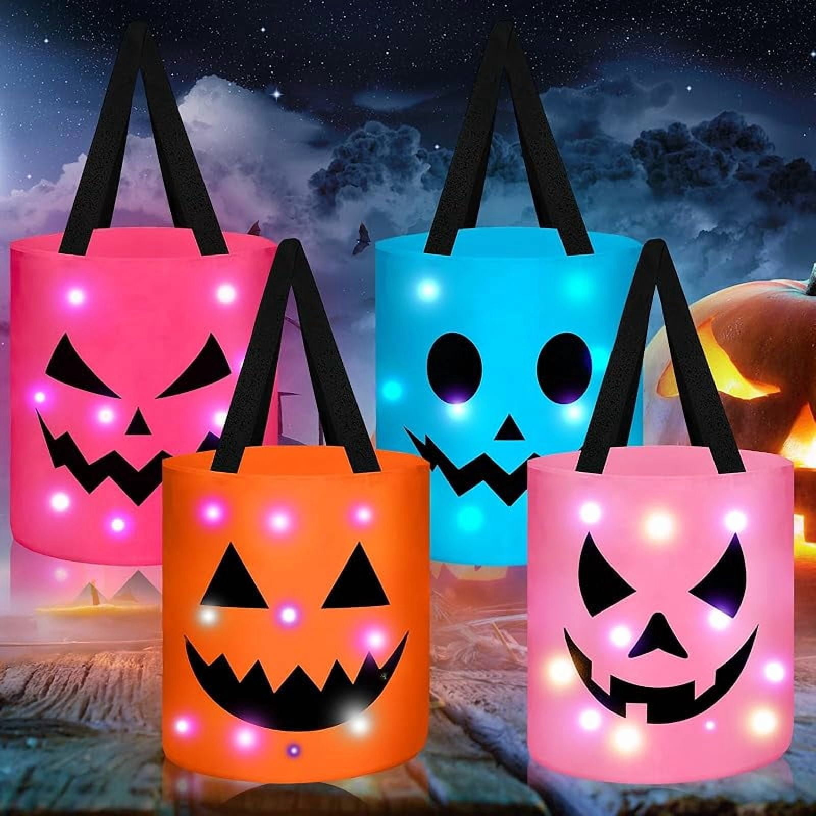 Yaomiao 4 Pcs Halloween Trick or Treat Bucket for Kids Light up Pumpkin ...