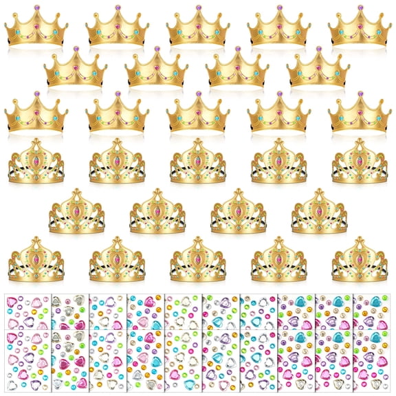 Yaomiao 66 Pieces Foam Princess Tiaras DIY Crowns Kids Party Favors Craft Crystal Diamond Sticker Girls Making Your Own Tiara (Gold) Y101