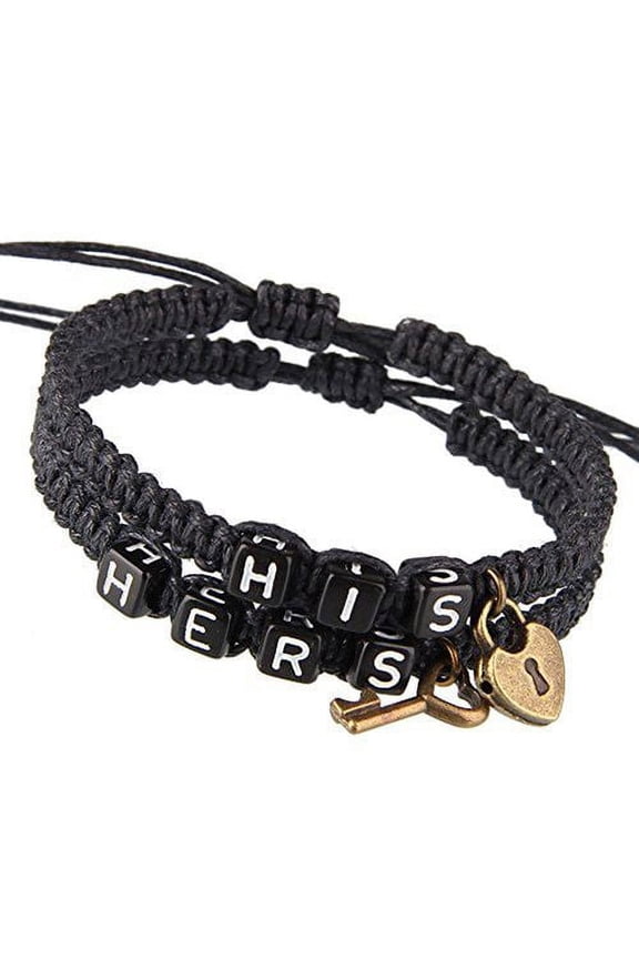 Yaoping 1Pairs Couples Bracelets Upgrade Handmade Braided HIS and Hers Couple Bracelet for Him and Her with Key and Lock Charms Bracelets Set Couples Gifts(BlackandBlack )