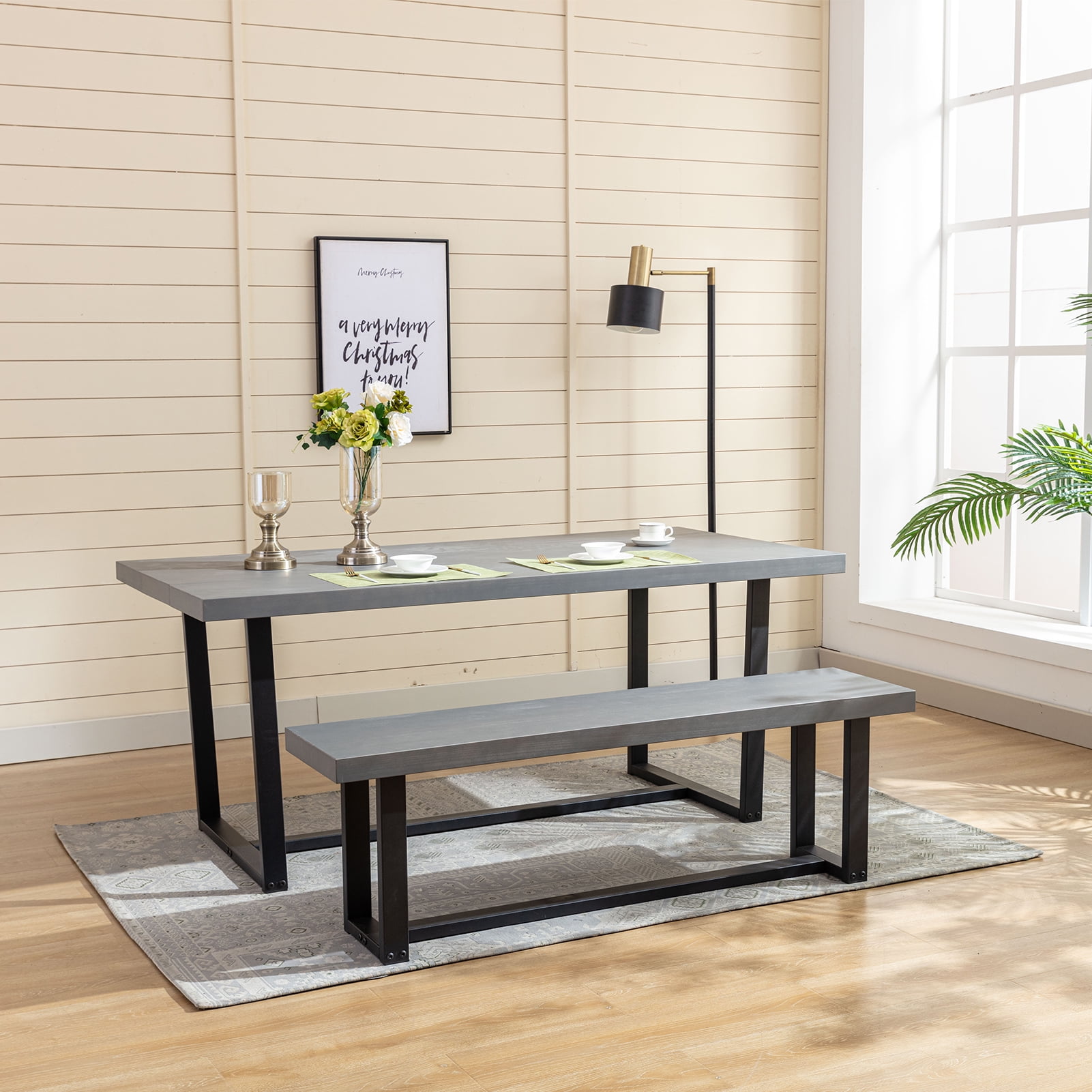 Yaoping 52" Rustic Farmhouse Solid Wood Dining Table with Metal Frame