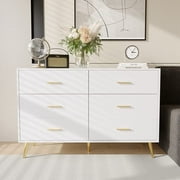 Yaoping 6 Drawer Dresser for Bedroom, Modern Wood Dresser with Wide Drawers and Metal Handles, Storage Chest of Drawers for Living Room Hallway Entryway(White-47.2")