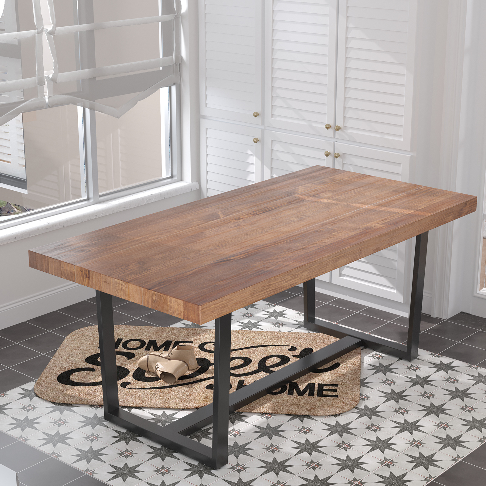 Weston Home Warner Rectangular Wood Dining Table with Concrete Inlay