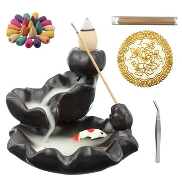 Qweryboo Backflow Incense Burner, Incense Burner, Waterfall Incense Holder for Home Decor Aromatherapy Ornament with 100 Incense Cones & 60 Incense Sticks, 1 Mat, 1 Tweezer