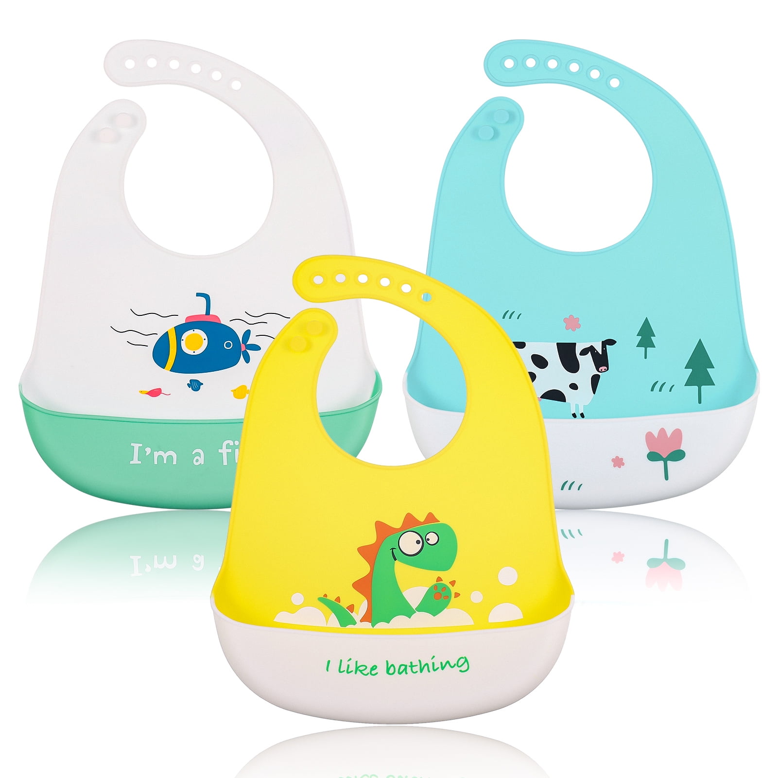 Yaoping Soft Silicone Baby Feeding Bibs with Food Catcher Pocket