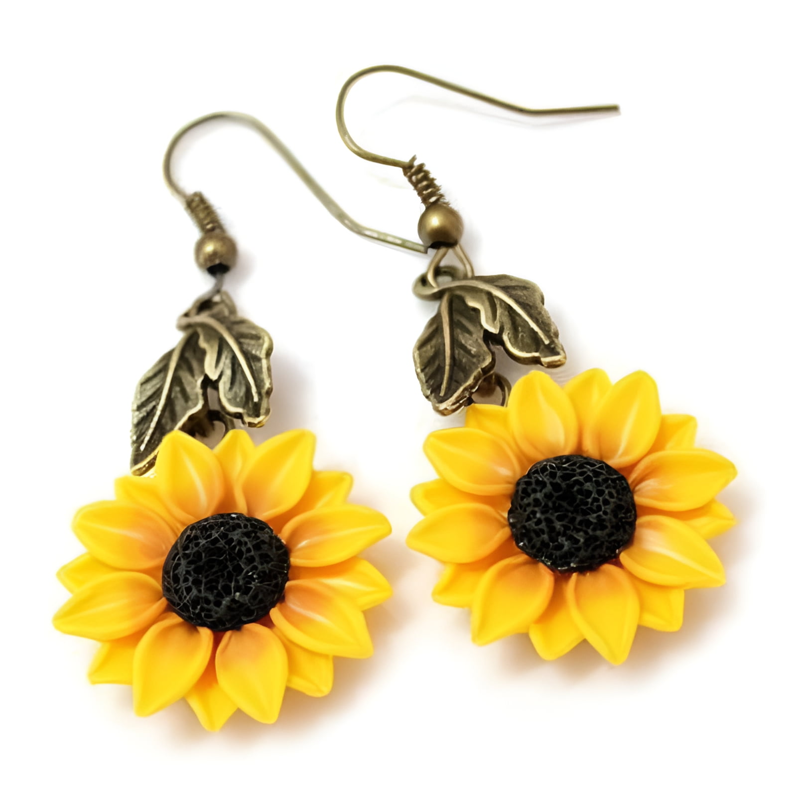 ART-YUXIN Yaoping Women Elegant Simulate Pearl Daisy Sunflower Drop Earrings Handmade Resin Sun Flower Earrings