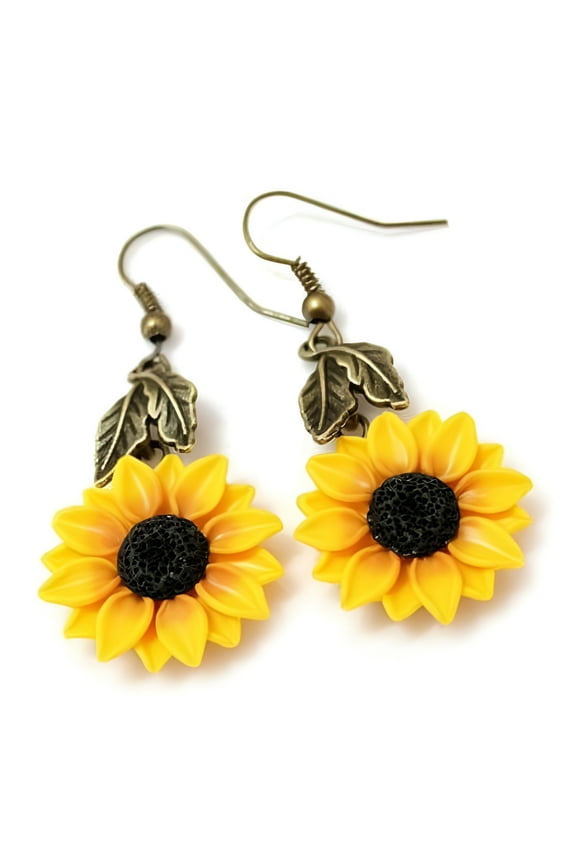 Yaoping Women Elegant Simulate Pearl Daisy Sunflower Drop Earrings Handmade Resin Sun Flower Earrings