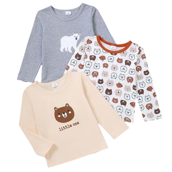 Yaoqi 12 Months Infant Baby Boys T-shirts 3 Packs 18 Months Cotton Basic Active Tops Tee Bear Tunic Shirts 3pcs Multicolor