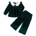 thumbnail image 1 of Yaoqi 18 Months Infant Baby Girl Outfit Set 24 Months Winter Clothes Ruffle Long Sleeves Pullover Top Solid Color Pants 2pcs Clothing Green, 1 of 6