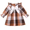 thumbnail image 1 of Yaoqi 2T Toddler Girl Dress 3T Child Girls Winter Clothing Ruffle Long Sleeves Plaid A-line Dress Bowknot One-piece Clothes Brown, 1 of 7