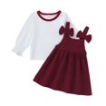 thumbnail image 1 of Yaoqi 2T Toddler Girl Outfit Set 3T Child Girls Clothing Long Sleeves T-shirt Top Bowknot Suspender Dress 2pcs Skirt Set Red, 1 of 7