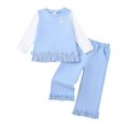 thumbnail image 1 of Yaoqi 2T Toddler Girl Outfit Set 3T Child Girls Clothing Ruffle Long Sleeves Unicorn Embroidery Top Wide Leg Pants 2pcs Clothes Blue, 1 of 6