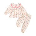 thumbnail image 1 of Yaoqi 2T Toddler Girl Outfit Set 3T Child Girls Winter Clothes Peter Pan Collar Long Sleeves T-shirt T op Floral Pants 2pcs Sweet Clothing Apricot, 1 of 6