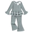 thumbnail image 1 of Yaoqi 3T Toddler Girl Outfit Set 4T Child Girls Clothes Ruffle Long Sleeves Bowknot Top Solid Color Flared Pants 2pcs Clothing Green, 1 of 7