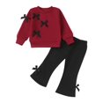 thumbnail image 1 of Yaoqi 4T Toddler Girl Outfit Set 5T Child Girls Clothes Long Sleeves Bowknot Sweatshirt Top Flared Pants 2pcs Clothing Red, 1 of 7