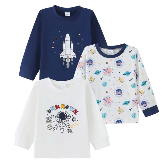 Yaoqi 6 Months Newborn Baby Boys Tops 3 Packs 12 Months Cotton Basic Active Tops Tee Rocket Space Tunic Shirts 3pcs Multicolor
