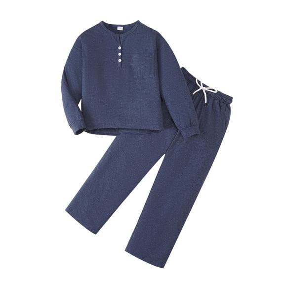 Yaoqi 8 Years Big Girl Outfit Set 9 Years Child Girls Clothes Long Sleeves Pullover Top Solid Color Pants 2pcs Clothing Blue