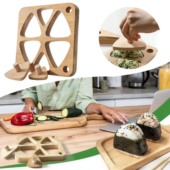 Yaouit Bamboo Rice Ball Mold Set, Come With Press Plate Triangle Sushi Mold, Handcrafted Rice Ball Press for DIY Sushi Bento, Picnic & Family Lunches