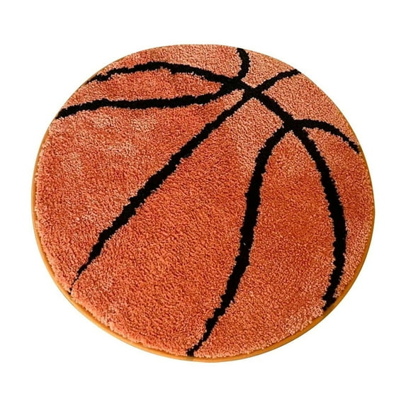 Yaouit Basketball Round Play Area Rugs, Basketball Rug for Boys Bedroom, Washable Round Sports Round Rug for Kids Room, Basketball Room Decor, Orange, 31.5x31.5 Inch