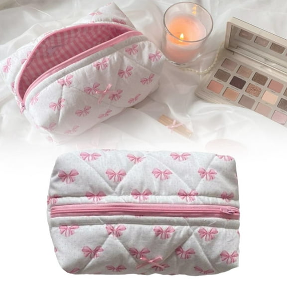 Yaouit Bow Makeup Bag for Women - Cute Cosmetic Pouch, Toiletry Organizer Bag, Make Up Organizer, Coquette Aesthetic Skincare Bag, Bathroom Travel Essentials