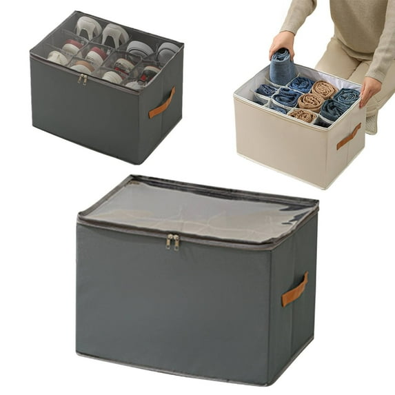 Yaouit Shoe Organizer for Closet, Emboadlie Fabric Shoe Organizer Storage Box, Fits up to 16 Pairs, Shoe Cubby Storage Containers with Adjustable Dividers and Clear Cover,Gray