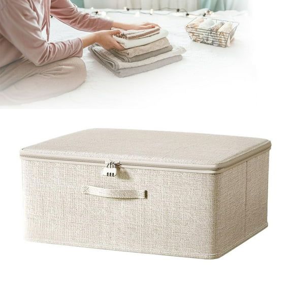 Yaouit Storage Bins with Zipper Lids, Lidded Fabric Storage Boxes Baskets Cubes with Handles, Collapsible Washable Cotton Linen Closet Shelf Clothes Organizer Containers - Beige, Medium
