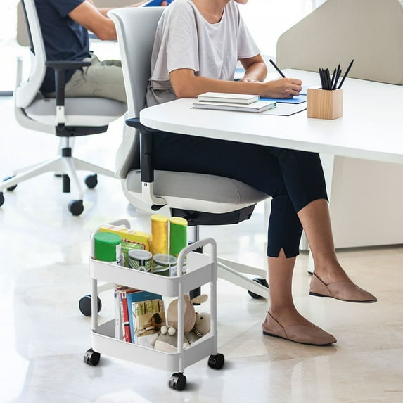 Yaoyar 2-Tier Storage Cart,Multifunction Kitchen Storage Organizer,Mobile Shelving Unit Utility Rolling Cart with Lockable Wheels for Bathroom,Laundry,Living Room